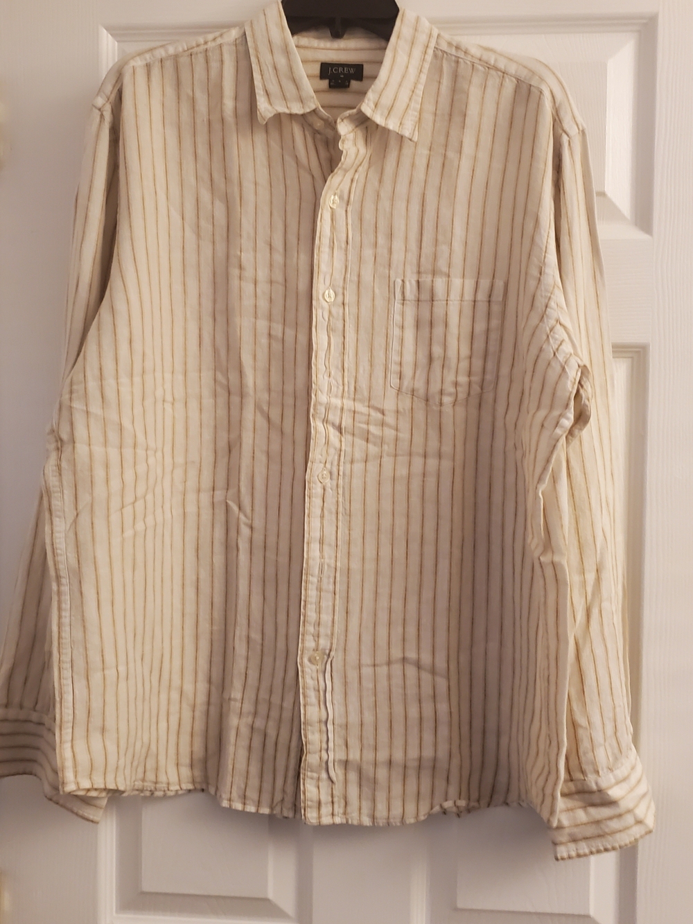 J. Crew Men's Cream Striped Button-Up Shirt L